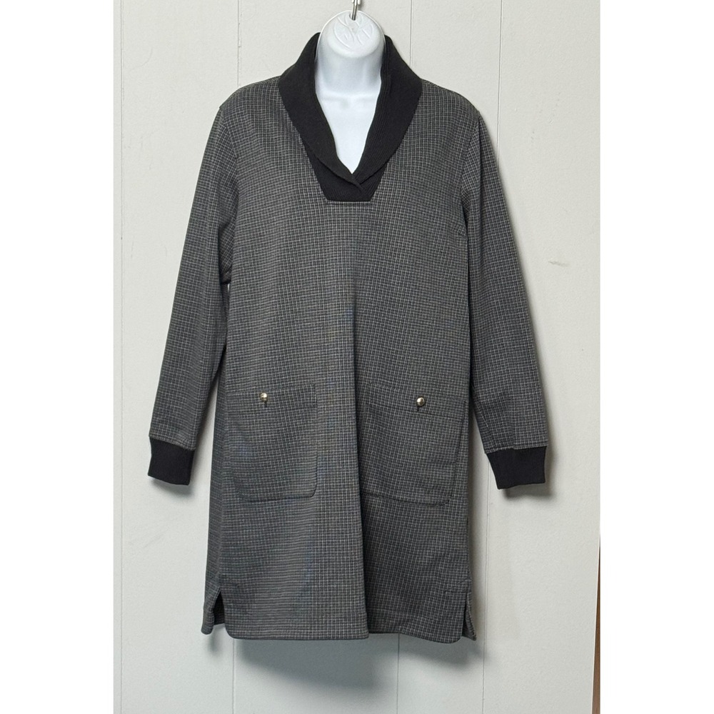 Tuckernuck Grey Micro Check Shawl Collar Shift Dress with Elbow Patches Size M